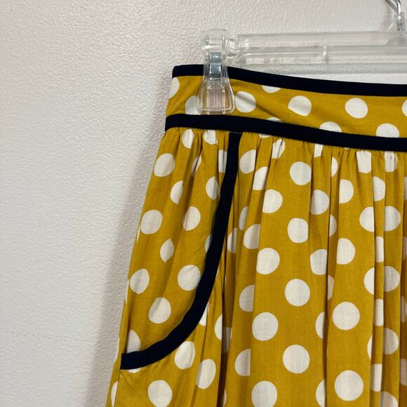 Anthropologie Comme Toi Yellow Polka Dot Skirt Size M Midi Retro - Picture 3 of 10